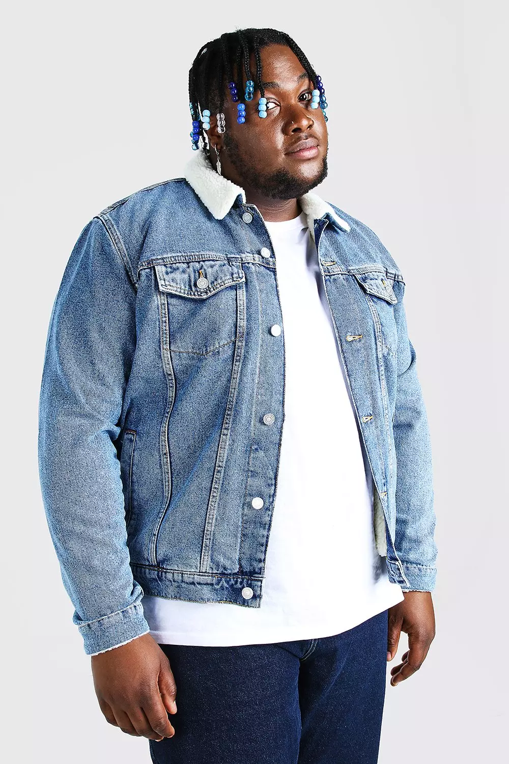 Plus size borg sales denim jacket